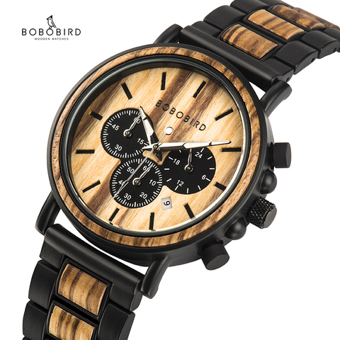 BOBO BIRD reloj de madera para hombre erkek kol saati reloj de madera elegante de lujo cronógrafo relojes militares de cuarzo en caja de regalo de madera ► Foto 1/6