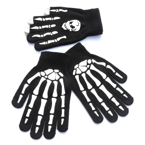 Halloween suministros luminosa guantes de invierno cálido antideslizante Horror mano huesuda cráneo Grimace guantes Unisex caliente guantes ► Foto 1/6