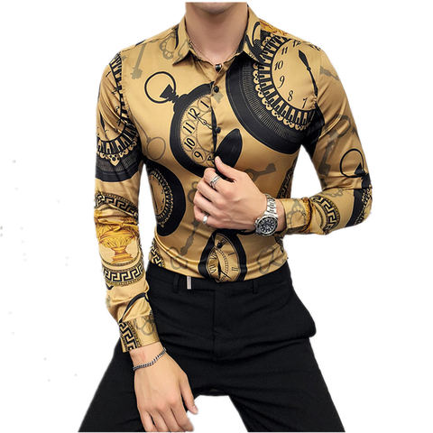 Camisa con estampado de lujo para hombre, ropa para discoteca a la moda, de  marca de diseñador, Floral, de manga larga, ajustada, barroca, para fiesta  - Historial de precios y revisión |