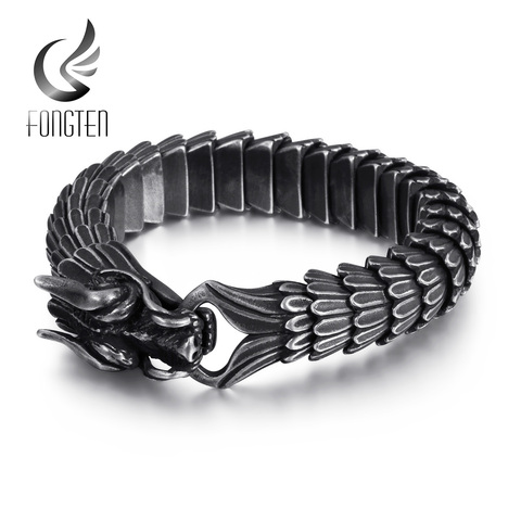 Fongten, brazalete de cadena de eslabones de dragón para hombre, motociclista vikingo de acero inoxidable, Punk para hombre, brazaletes de Metal antiguo, regalo de joyería 2022 ► Foto 1/6