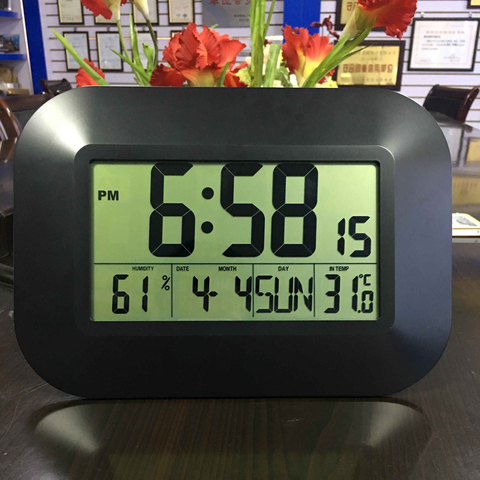 Reloj alarma de pared Digital decorativo, termómetro con calendario para escritorio, higrómetro de humedad y temperatura, reloj con Radio controlado ► Foto 1/6