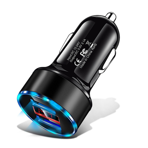 Cargador USB Dual 3.1A para coche, 2 puertos, pantalla LCD, 12-24V, encendedor de cigarrillos para coche, cargador de teléfono para iPhone 12 11 Pro Samsung ► Foto 1/6