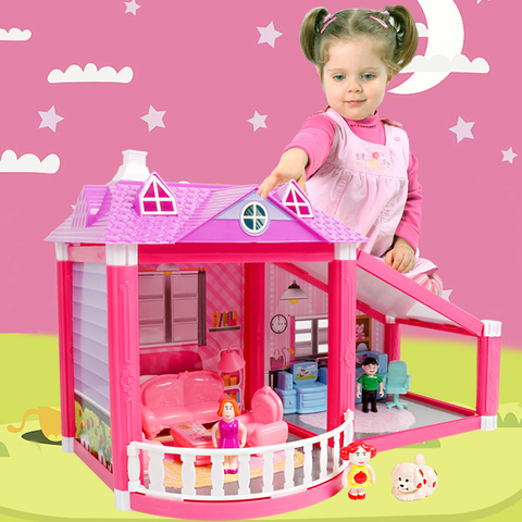 Casa de muñecas hecha a mano para bebés, casa de muñecas con juegos de princesas, Castillo DIY, casa de Villa para montar con muebles de juguete en miniatura, regalos ► Foto 1/6