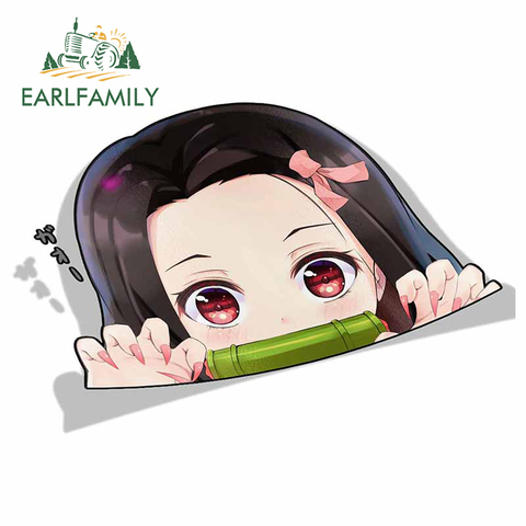 EARLFAMILY-pegatina de dibujos animados para coche, pegatina de vinilo para parabrisas trasero de Nezuko, Kamado, Demon Slayer, Peeker, cabeza grande, Anime, pegatinas de tronco ► Foto 1/6