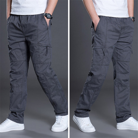 Pantalones Cargo de talla grande para hombre, prendas de vestir con múltiples bolsillos, informales, de algodón, rectos, con cremallera, estilo militar, 7XL ► Foto 1/6