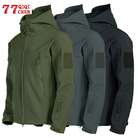 Táctico chaqueta de los hombres de la piel de tiburón Soft Shell militar impermeable a prueba de viento de combate del Ejército para hombre chaquetas con capucha con Bomber Abrigos Hombre S-3XL ► Foto 1/5