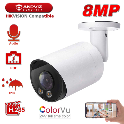 Hikvision Compatible Anpviz 4K 8MP cámara IP Starlight ColorVu cámara de seguridad tipo bala Color Visión Nocturna 30m Audio IP66 Onvif ► Foto 1/6