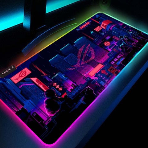 Alfombrilla de ratón con luz Led Rgb para jugar a videojuegos, accesorios para Asus Rog de ciudad, alfombrilla de ratón retroiluminada para Mesa de juegos ► Foto 1/6