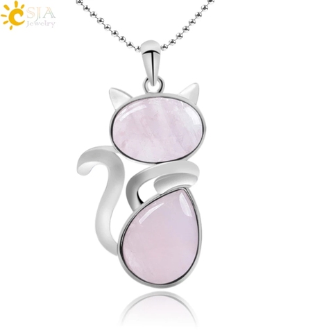 CSJA collares de piedra Natural colgantes para mujer chica bonita forma de gato roca rosa cuarzo negro ónix cuentas Cadena de joyería Reiki F066 ► Foto 1/6