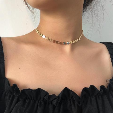 Cadena de clavícula de acero inoxidable para mujer, dulce y elegante, collar de disco con lentejuelas doradas, regalo de joyas de fiesta ► Foto 1/6