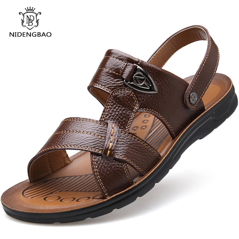 Sandalias de playa de cuero genuino de verano para hombre, zapatos de talla grande 45 46 47 48 49 50, sandalias informales para hombre, zapatos de exterior cómodos y suaves ► Foto 1/6