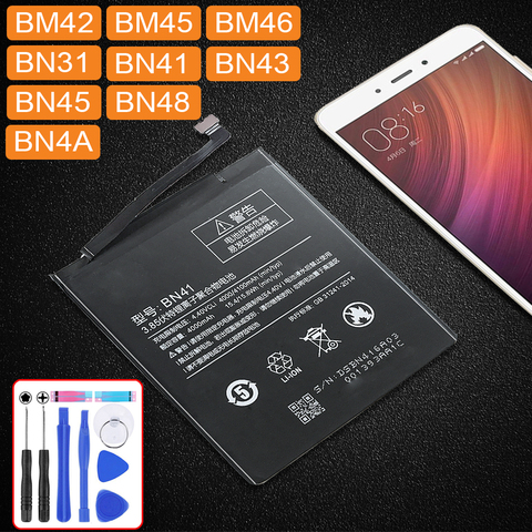 Batería Para Xiaomi Redmi nota 2 3 4 4X 5 5A 6 7 Pro modelo BM42 BM45 BM46 BN31 BN41 BN43 BN45 BN48 BN4A BM 46 millones 31 41 43 45 48 ► Foto 1/6