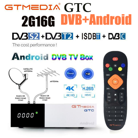 Genuino GTMEDIA GTC Android 6,0 caja de TV DVB-S2/T2/C/2GB 16G WIFI TV Digital caja de receptor de satélite DVB-C Cable Set Top BOX HD 4K ► Foto 1/6