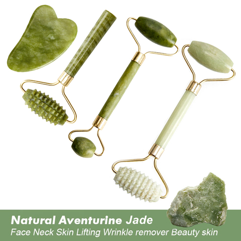 Rodillo de Jade verde para cara, raspador de Gouache Natural para cuerpo, espalda, estiramiento de la piel, elimina arrugas, cuidado de belleza ► Foto 1/6