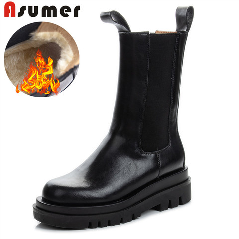 ASUMER 2022 nuevo cuero genuino íntegro botas de mujer resbalón en Chelsea botas de plataforma de moda Zapatos de otoño botines de Mujer Zapatos ► Foto 1/6