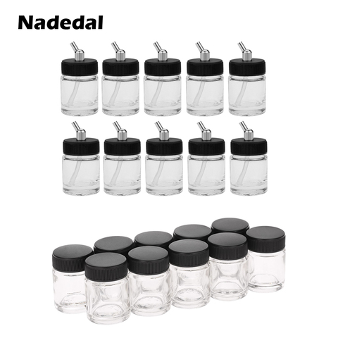 10 Uds uñas bote para aerógrafo botellas de vidrio 3/4oz 22cc cepillo de aire pintura maquillaje frascos de botella con tapa de Arte de aerógrafo herramienta de dibujo accesorio ► Foto 1/6