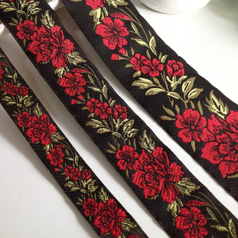 Cinta de tela Jacquard tejida para cortina y accesorios de ropa, 2CM, 3,3 CM, 5CM, flor rosa roja, lote de 5 yardas ► Foto 1/4