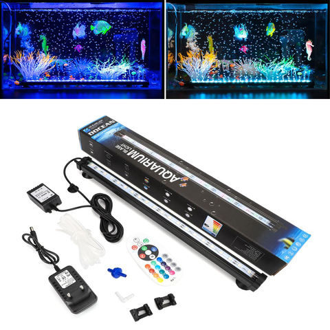 Luz LED para acuario con burbujas de aire, barra para tanque de peces, lámpara sumergible acuática, controlador RF, resistente al agua, 18-48CM, 5050 RGB, enchufe UE/EE. UU. ► Foto 1/6