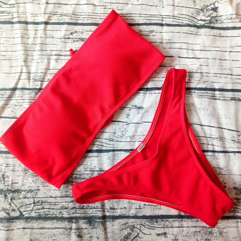 Conjunto de bikini con hombros descubiertos para mujer, bikini brasileño unicolor, bañador sexy para mujer, traje de baño para mujer 2022 ► Foto 1/6