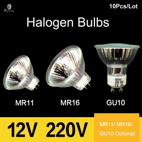 10 unids/lote foco halógeno bombillas MR11/MR16/GU10 varios titular tradicional 12V/220V iluminación halógena lámpara bombillas blanco cálido ► Foto 1/6