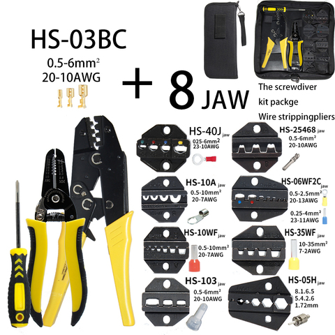 Alicates de crimpado de HS-03BC, herramientas coaxiales con tapa de abrazadera, Cable de acero al carbono, Kit de terminales de tubo enchufe de 8 mordazas eléctricas multifuncionales ► Foto 1/6