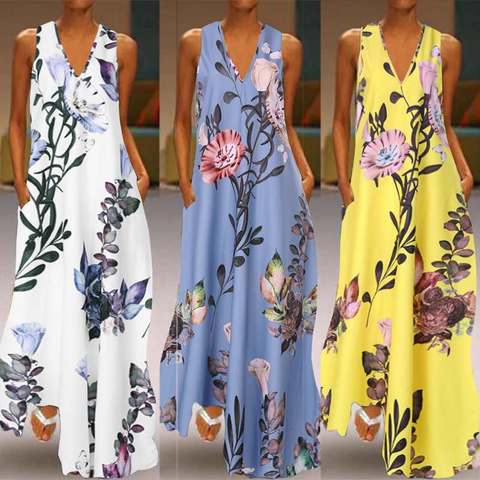 ZANZEA-vestido largo femenino de verano con estampado Floral, traje bohemio informal con bolsillos para mujer, túnica larga, 2022 ► Foto 1/6