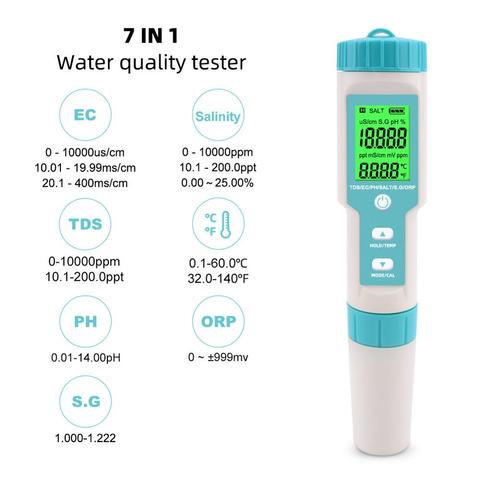 Yieryi-Monitor de calidad del agua, medidor de PH 7 en 1, PH / TDS / EC/ORP/gravedad específica del agua de mar/salinidad/C-600 de temperatura ► Foto 1/6