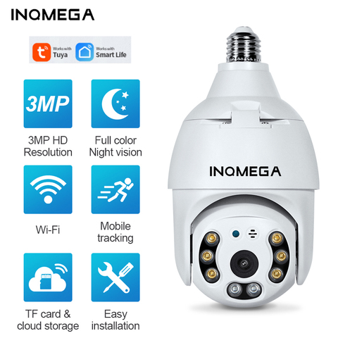 INQMEGA-cámara IP Wifi para interiores, dispositivo PTZ de 3MP, HD, con luz completa, visión nocturna, habla bidireccional, seguimiento automático, con forma de bombilla E27 ► Foto 1/1