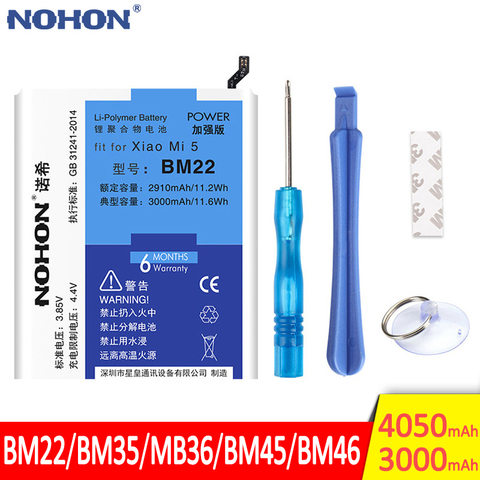 NOHON BM22 BM35 BM36 BM45 BM46 batería para Xiaomi Mi 5 4C 5S Mi5 Mi4C Mi5S Redmi nota 2 3 Pro reemplazo de la batería + herramientas libres ► Foto 1/1