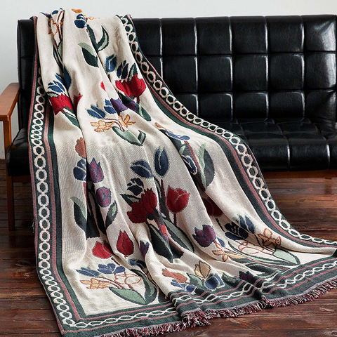 Manta de diseño de tulipán, funda de sofá multifunción Vintage, manta plana de viaje de costura de estilo europeo de alta calidad ► Foto 1/5