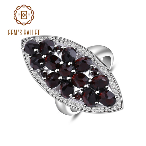 Gem's Ballet-Anillo de Plata de Ley 925 para mujer, joyería fina, anillo de compromiso de Gema granate negro Natural, 5.71Ct ► Foto 1/6