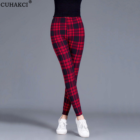 CUHAKCI-mallas de Fitness para mujer, Leggings estampados a cuadros, Sexy, Delgado lápiz, pantalones de realce, cintura elástica, pantalones de talla grande ► Foto 1/6