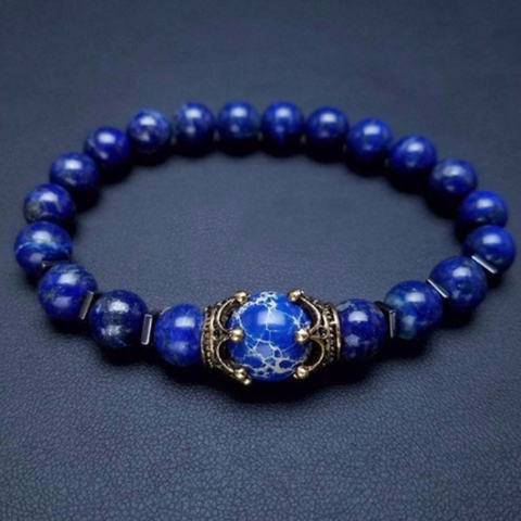 Pulsera de lujo con forma de corona de tigre para hombre, cuentas de piedra ópalo Natural azul, cuentas sencillas europeas y americanas, joyería de mano ► Foto 1/6