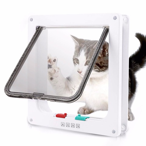 Puerta con solapa y 4 formas de cerradura de seguridad, puerta con solapa para perro y gato, puerta con cierre para perros, gatito, puerta de plástico de ABS para mascotas pequeñas, Kit de puerta con solapa para perros ► Foto 1/6