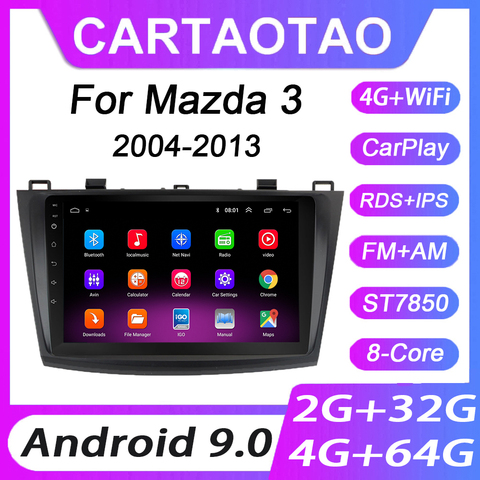 Radio con GPS para coche, reproductor Multimedia con Android 9,0, 4 GB + 64 GB, DVD, WIFI, RDS, IPS, 2DIN, para Mazda 3, 2004, 2005, 2006-2013 ► Foto 1/6