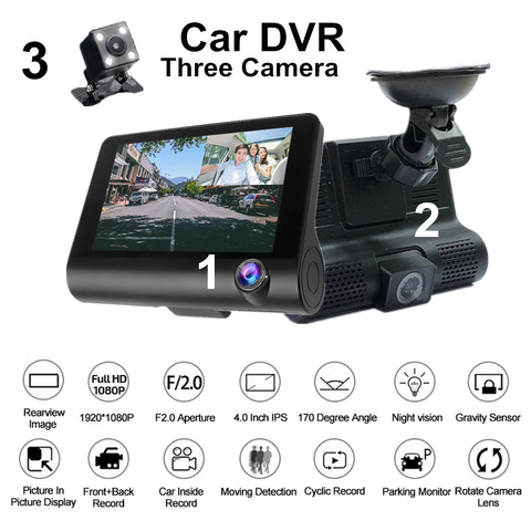 3 cámaras DVR para coche, 4 