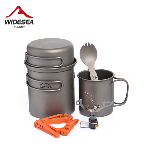 Widesea-vajilla de titanio para acampada, juego de utensilios de cocina ultraligeros con quemador de Gas, olla de cocina al aire libre, cuchara plegable para senderismo ► Foto 1/6