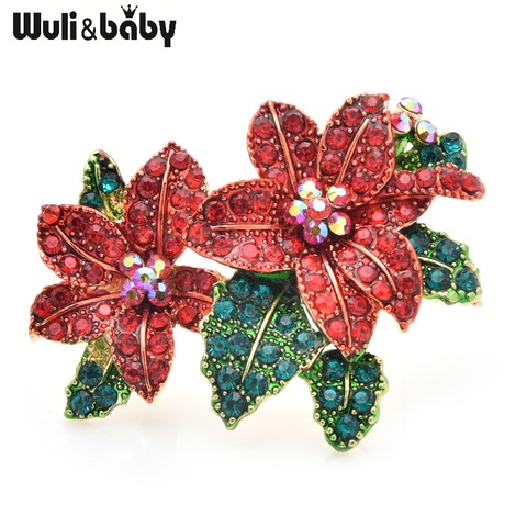 Wuli & baby-broches de flor roja con diamantes artificiales para mujer, alfileres de aleación, hermoso broche de flor, regalos de Año Nuevo ► Foto 1/3