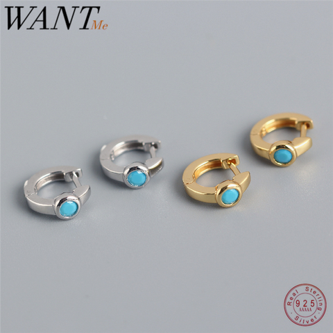 WANTME-pendientes pequeños redondos de circón azul turco para mujer, de Plata de Ley 925 auténtica, joyería Bohemia, regalo ► Foto 1/6