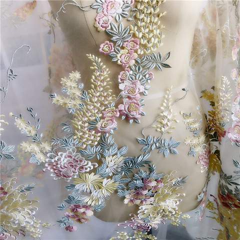 Encaje de colores para vestido de novia Flores, falda, accesorios para Cheongsam, parche de joyería Manual, 130CM x 30CM, RS1943 ► Foto 1/6
