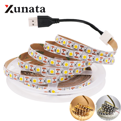 Tira de luces LED USB de 5V CC, Blanco cálido, 60Led/m, Flexible, 5050, 0,5 m, 1m, 2m, 3m, 4m, 5m ► Foto 1/6