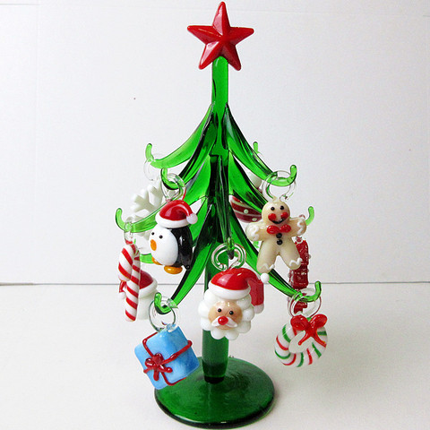 Figuritas de vidrio de Murano hecho a mano, adornos de árbol de Navidad, decoración del hogar, árbol de simulación de Navidad con 12 accesorios colgantes ► Foto 1/5