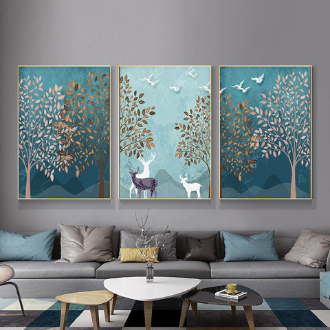 Póster moderno nórdico abstracto para decoración del hogar, pintura en lienzo con paisaje de bosque, imagen de pared para sala de estar, decoración del hogar ► Foto 1/6