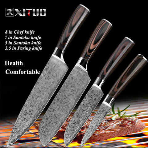 XITUO de cocina de acero inoxidable cuchillos japoneses Damasco patrón juego de cuchillos chef cuchillo de pelar Santoku de corte de herramienta ► Foto 1/6