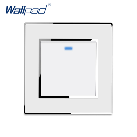 Wallpad-Interruptor de luz de pared y juego de enchufes, botón basculante, Panel acrílico blanco con borde plateado, toma de corriente eléctrica para el hogar ► Foto 1/6