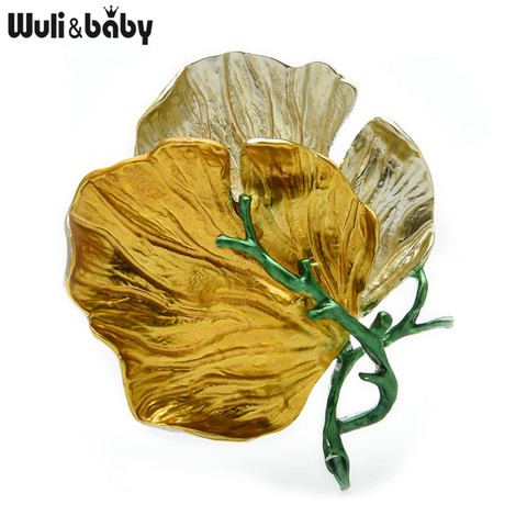 Wuli & baby-broches de hojas grandes para mujer, broche esmaltado de 3 colores para fiesta, oficina, regalos ► Foto 1/5