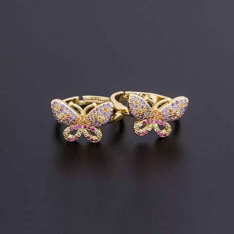 Anillos de mariposa elegantes de diseño de moda para mujer, sortija de dedo de cobre y circonita de lujo para boda, fiesta y banquete ► Foto 1/6