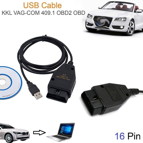 OBD2 Cable kkl vag com 409,1 K-line escáner de diagnóstico para automóvil herramienta KKL VAG-COM 409,1 para asiento V W Cable de interfaz USB ► Foto 1/6