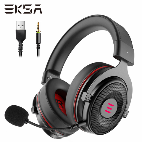 EKSA-auriculares con cable y sonido envolvente E900 PRO para videojuegos, cascos con micrófono y USB LED de 7,1mm para Xbox, PC y PS4, 3,5 ► Foto 1/6
