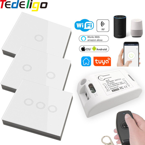 Interruptor de pared táctil inalámbrico con Wifi para el hogar, control remoto inalámbrico por aplicación inteligente Tuya, Controlador de luz, RF, 433Mhz, AC110V220V, google home, Alexa ► Foto 1/6